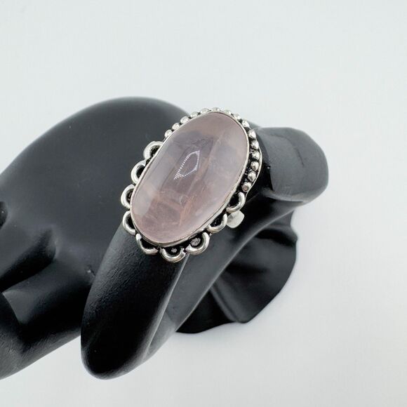 Vintage Rose Quartz Ring .925 Sterling Silver Deadstock Statement Bohemian NWOT - Picture 2 of 10